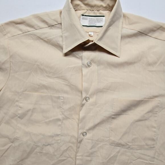 Vintage Sears Perma Prest Beige Short Sleeve Shirt 14 1/2 Men's Small Button Up - Picture 2 of 10